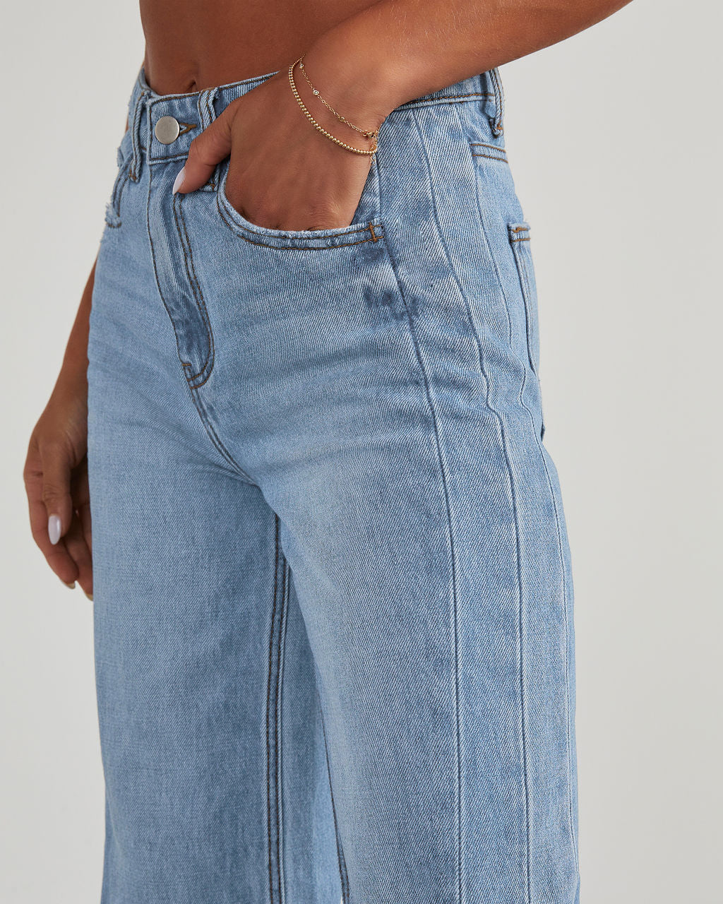 Jeans Donna Wide-Leg | Vita Alta, Lunghezza Lunga, Azzurro/Grigio TIAMUSE Jeans