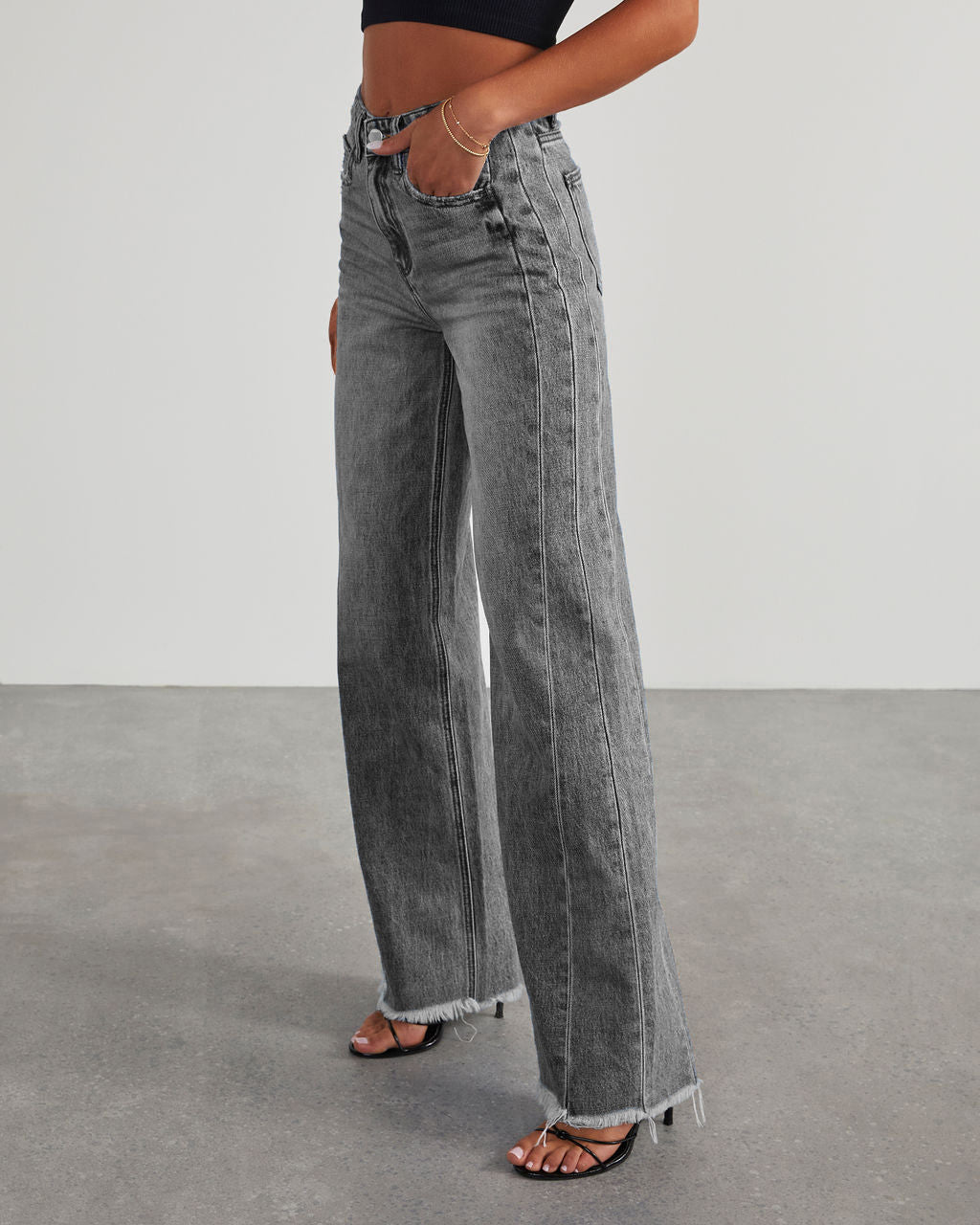 Jeans Donna Wide-Leg | Vita Alta, Lunghezza Lunga, Azzurro/Grigio TIAMUSE Jeans
