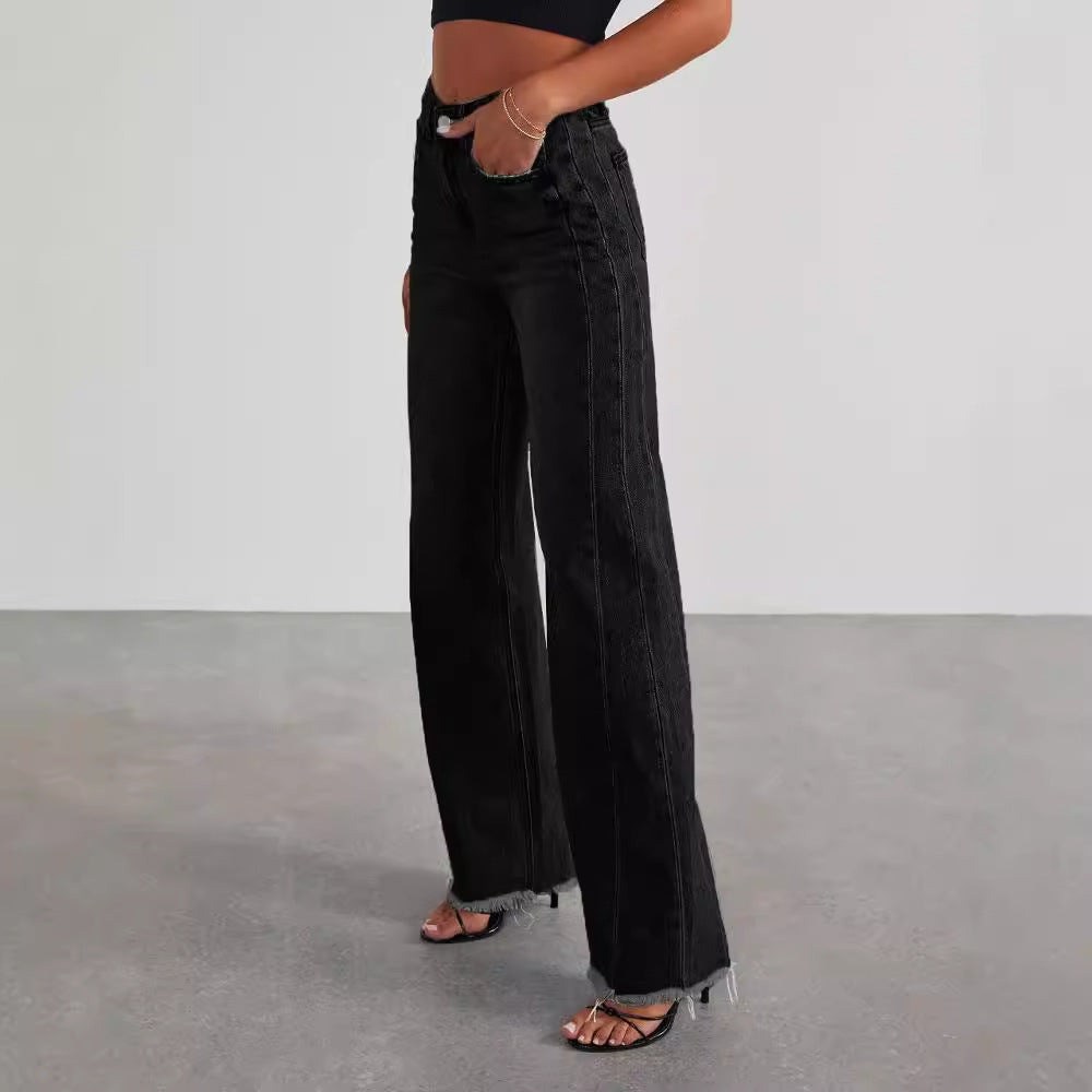 Jeans Donna Wide-Leg | Vita Alta, Lunghezza Lunga, Blu/Nero TIAMUSE Jeans