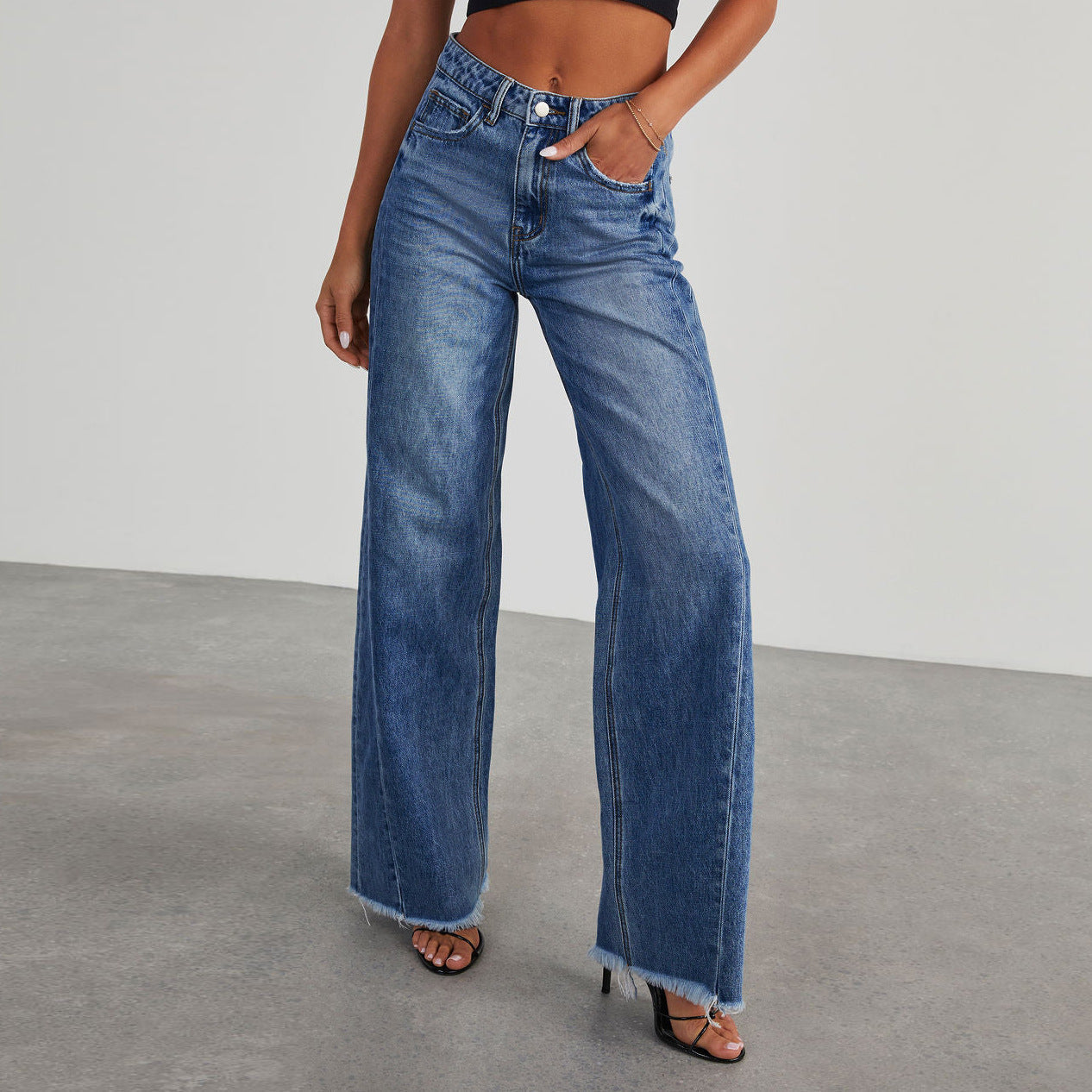 Jeans Donna Wide-Leg | Vita Alta, Lunghezza Lunga, Blu/Nero TIAMUSE Jeans