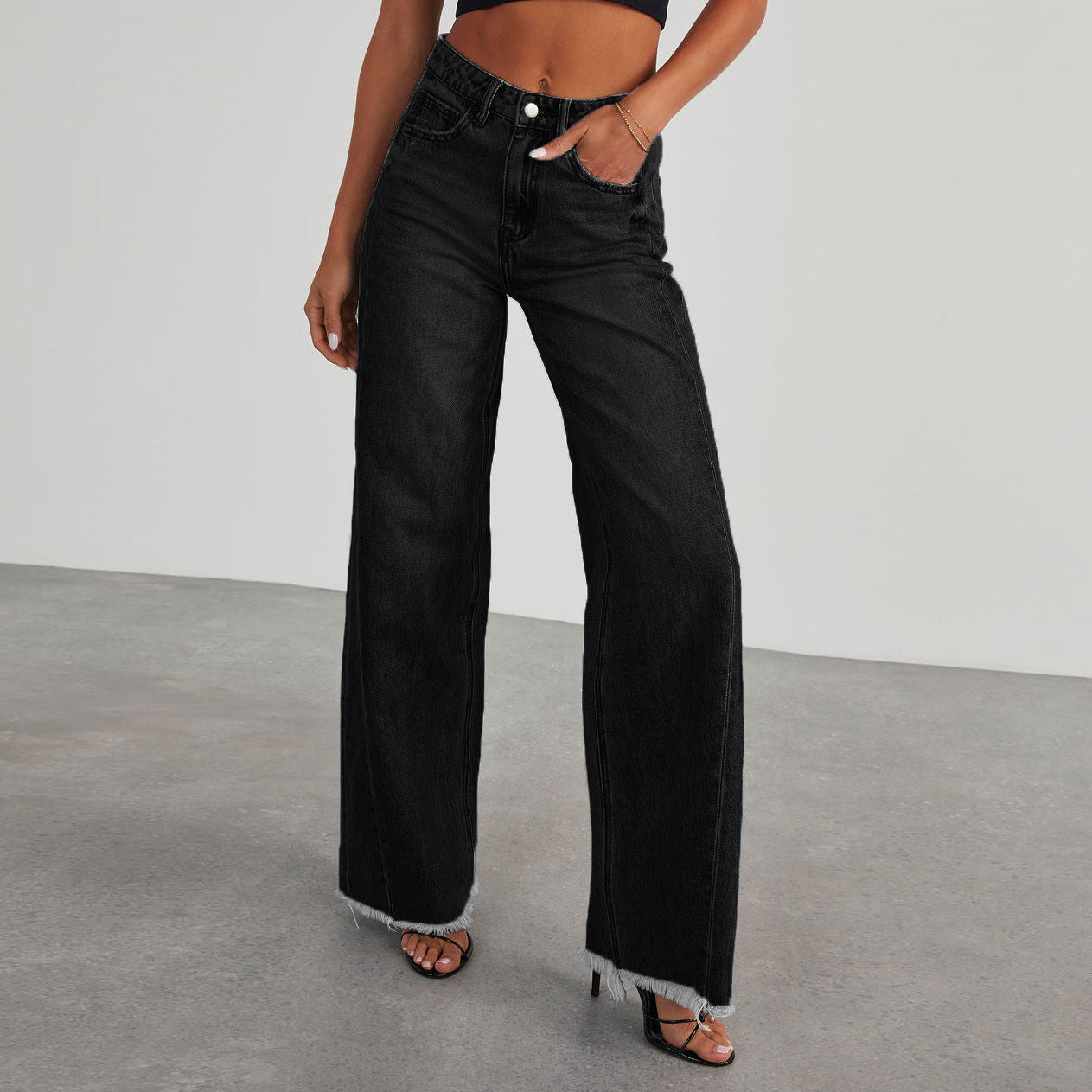 Jeans Donna Wide-Leg | Vita Alta, Lunghezza Lunga, Blu/Nero TIAMUSE Jeans