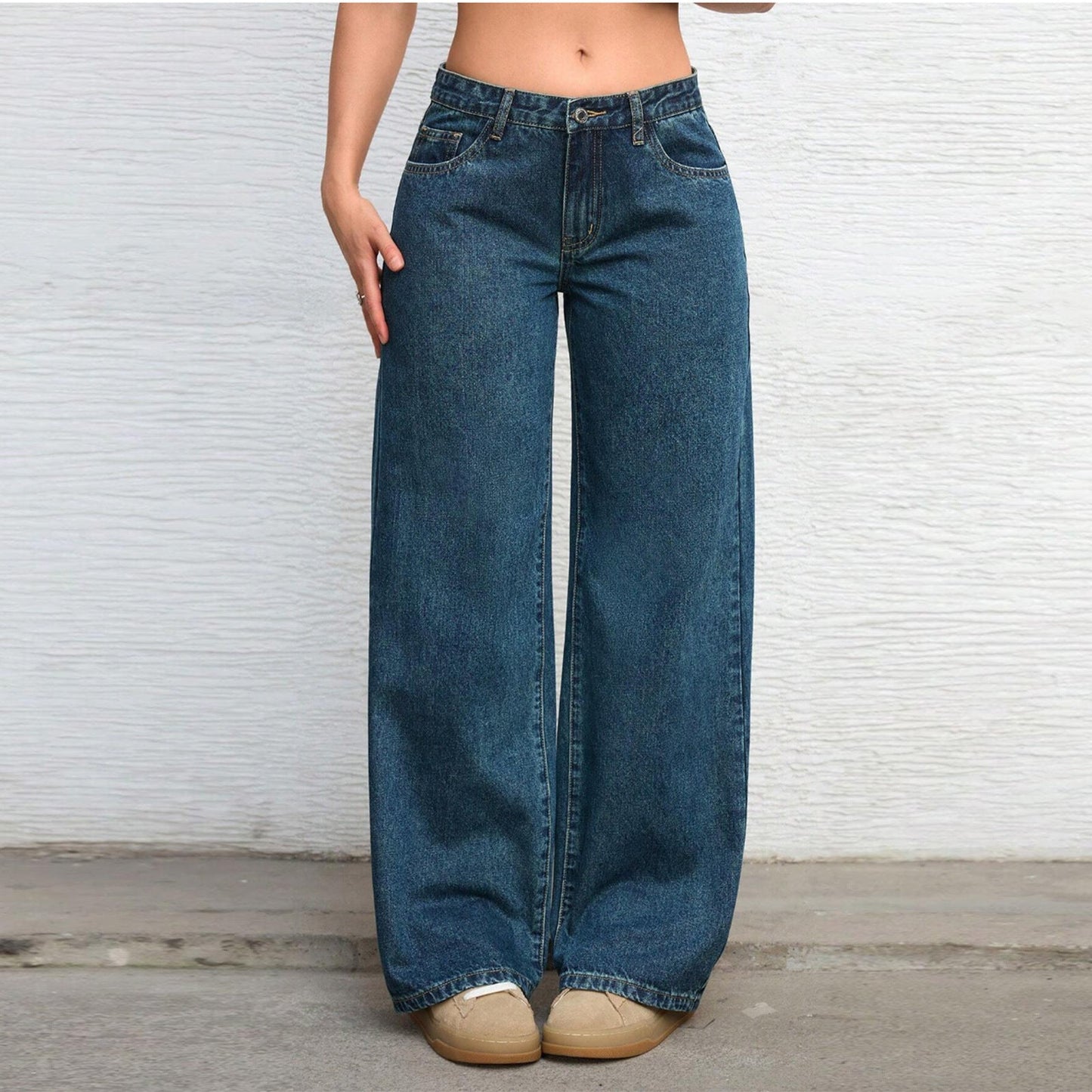 Jeans Donna a Gamba Dritta Blu | Vita Media, Linea Lunga e Pulita TIAMUSE Jeans