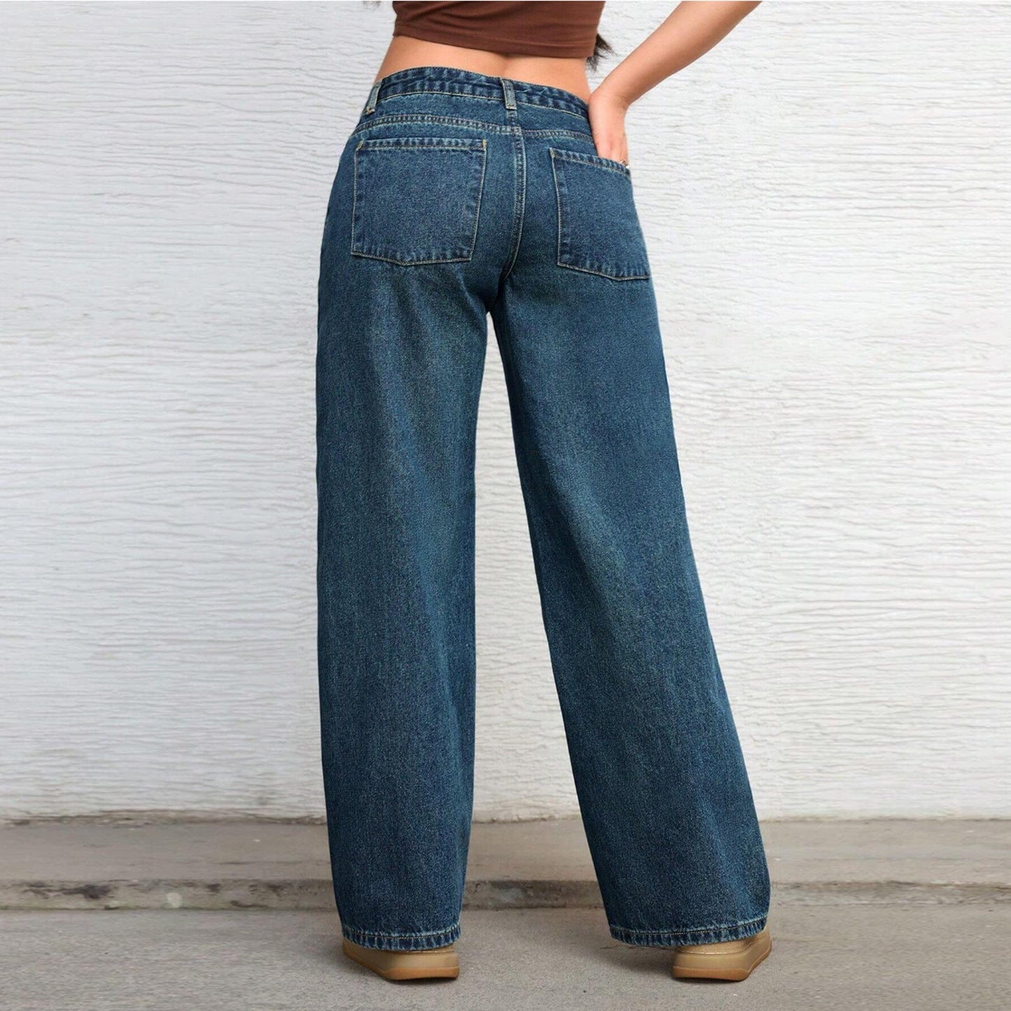 Jeans Donna a Gamba Dritta Blu | Vita Media, Linea Lunga e Pulita TIAMUSE Jeans