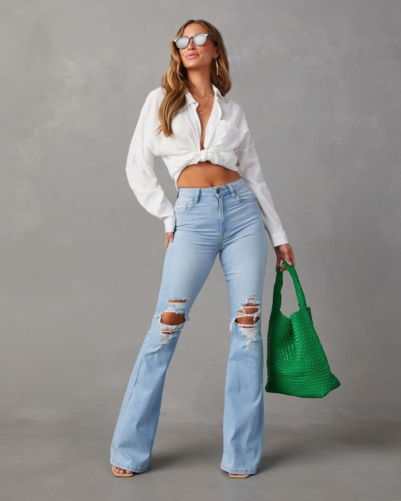 Jeans Donna a Gamba Larga in Denim Blu Chiaro | Eleganti e Comodi - Janna TIAMUSE Jeans