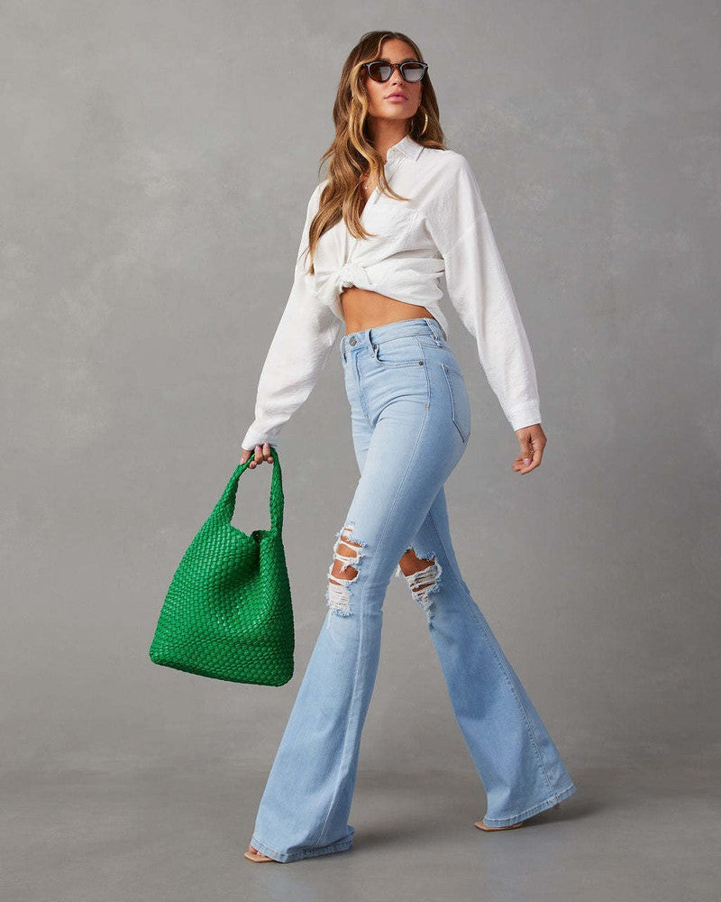 Jeans Donna a Gamba Larga in Denim Blu Chiaro | Eleganti e Comodi - Janna TIAMUSE Jeans