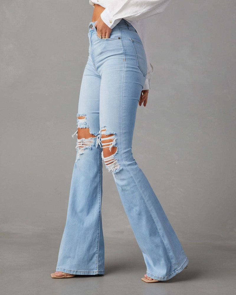 Jeans Donna a Gamba Larga in Denim Blu Chiaro | Eleganti e Comodi - Janna TIAMUSE Jeans
