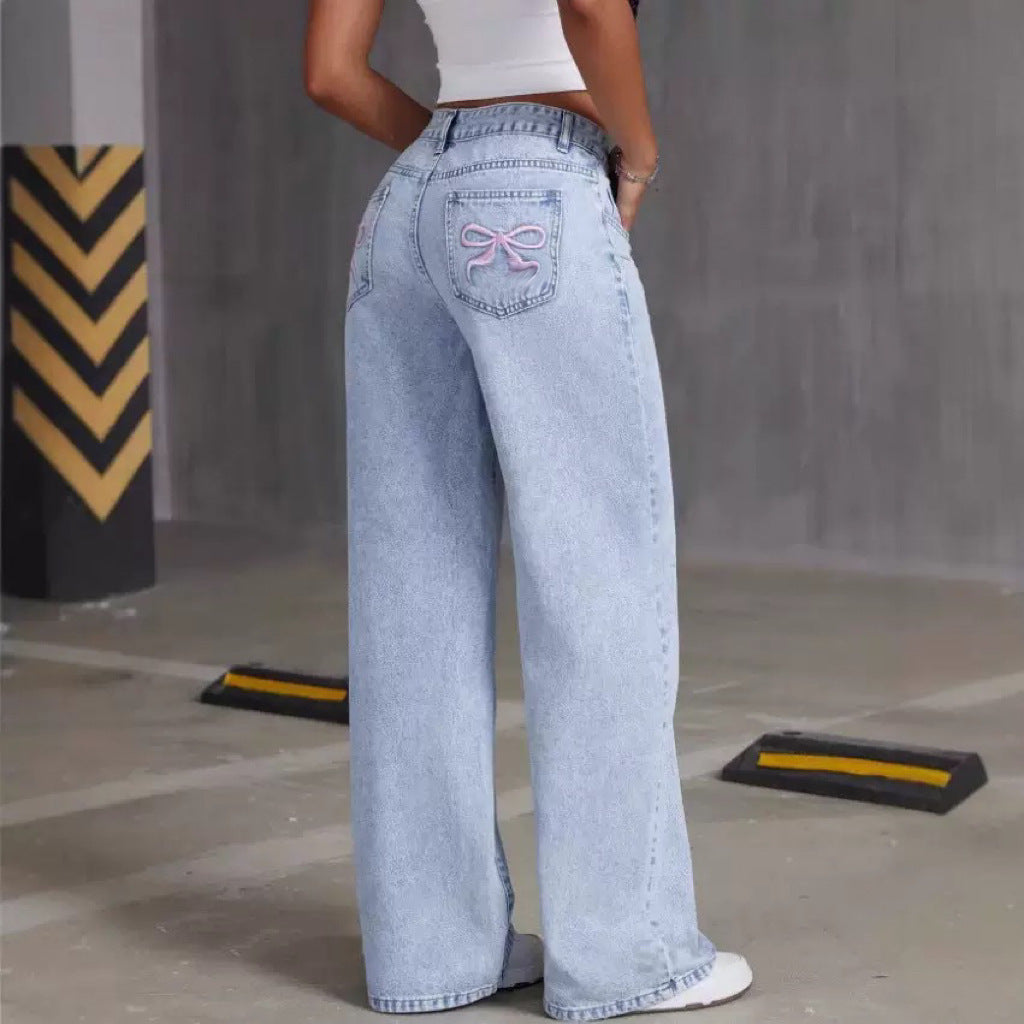 Jeans Donna a Vita Media Dritti Wide-Leg | Azzurro Chiaro per Tutti i Giorni TIAMUSE Jeans