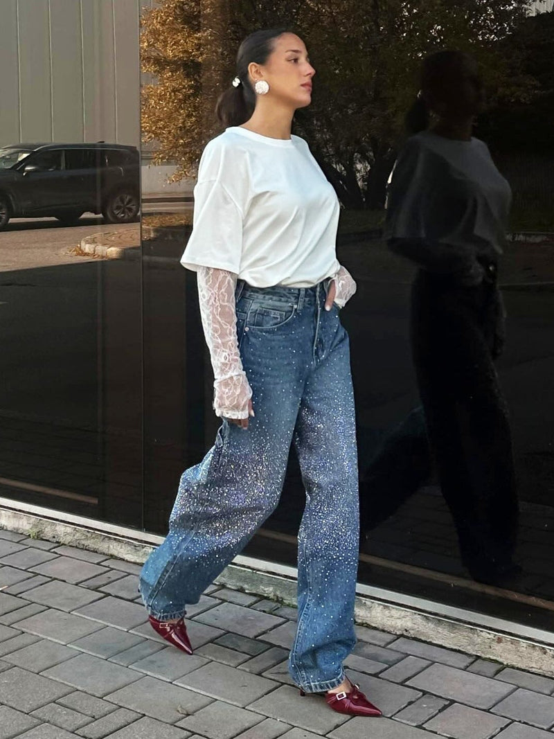 Jeans Riona Baggy Balloon con Brillanti – Look Deciso per Ogni Occasione TIAMUSE Jeans