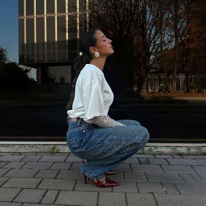 Jeans Riona Baggy Balloon con Brillanti – Look Deciso per Ogni Occasione TIAMUSE Jeans