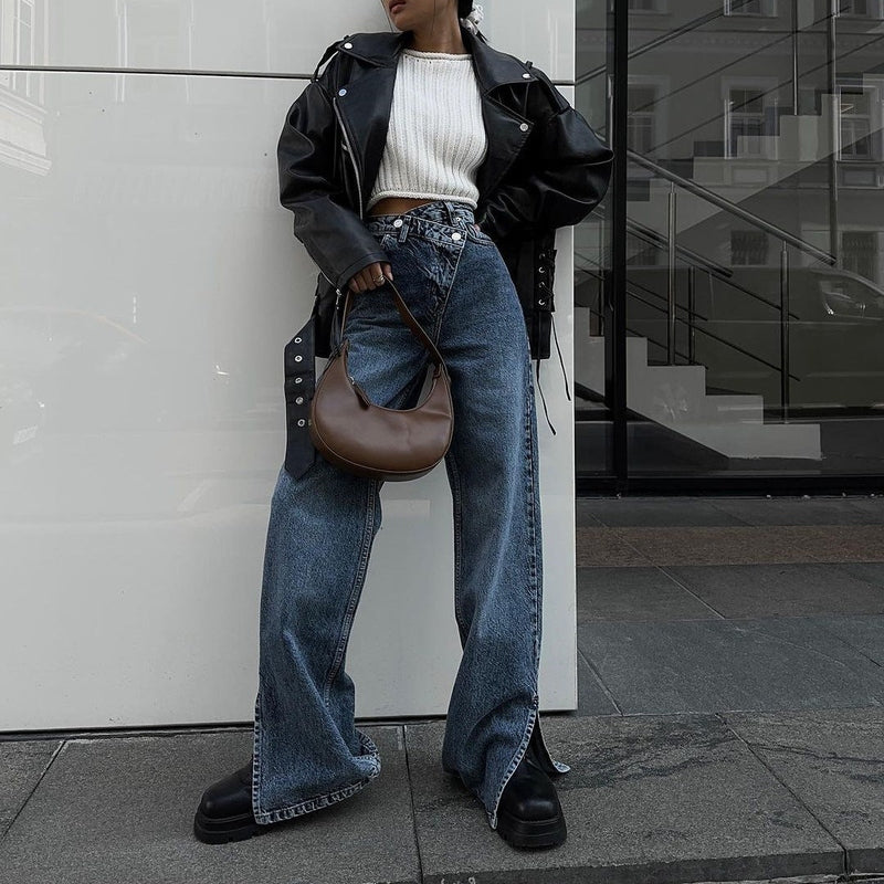 Jeans a Vita Alta Donna Paulin | Denim Blu Moda con Gamba Ampia TIAMUSE Dresses