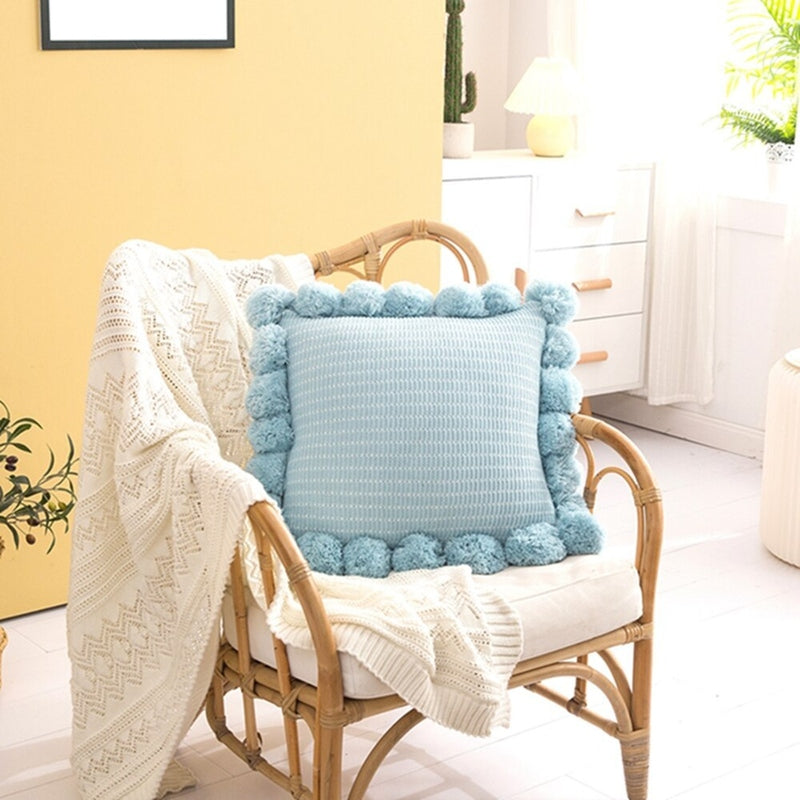 Coussin décoratif tricot avec pompon – Coussin de support élégant pour la maison | Pilxis