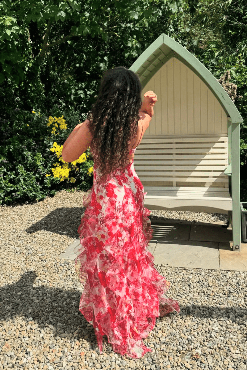 Larissa - Abito Maxi Floreale 2025 | Vestito Romantico con Rouches per Matrimoni ed Eventi Estivi TIAMUSE Abito Vestito