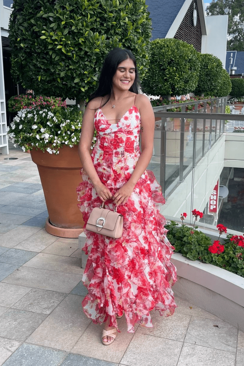 Larissa - Abito Maxi Floreale 2025 | Vestito Romantico con Rouches per Matrimoni ed Eventi Estivi TIAMUSE Abito Vestito