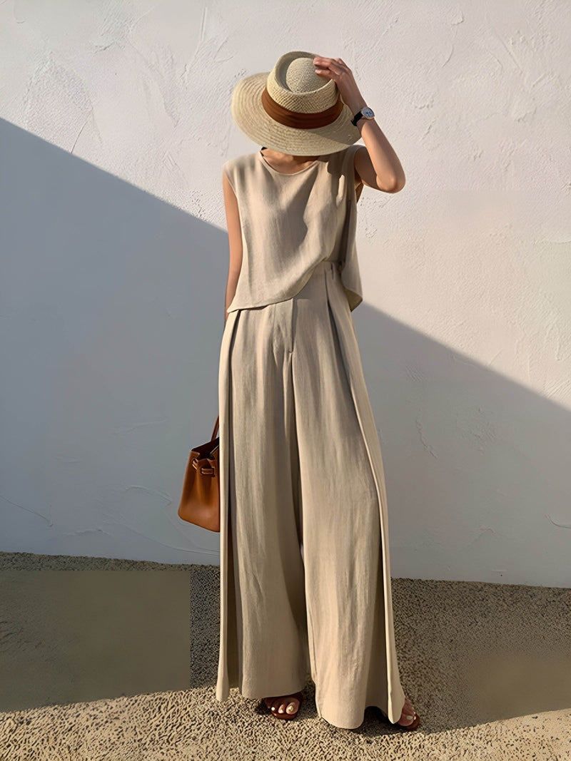 Linna Completo Comodo con Pantaloni in Lino | Completo Leggero e Versatile per Vacanze, Relax e Ogni Stagione TIAMUSE Pants Women
