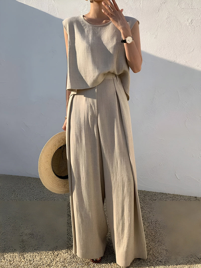 Linna Completo Comodo con Pantaloni in Lino | Completo Leggero e Versatile per Vacanze, Relax e Ogni Stagione TIAMUSE Pants Women