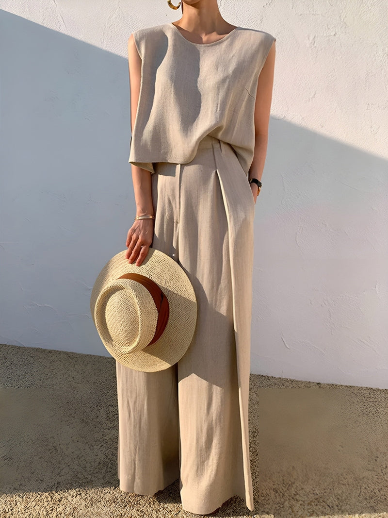 Linna Completo Comodo con Pantaloni in Lino | Completo Leggero e Versatile per Vacanze, Relax e Ogni Stagione TIAMUSE Pants Women