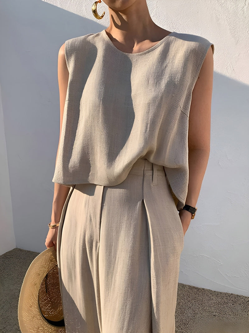 Linna Completo Comodo con Pantaloni in Lino | Completo Leggero e Versatile per Vacanze, Relax e Ogni Stagione TIAMUSE Pants Women