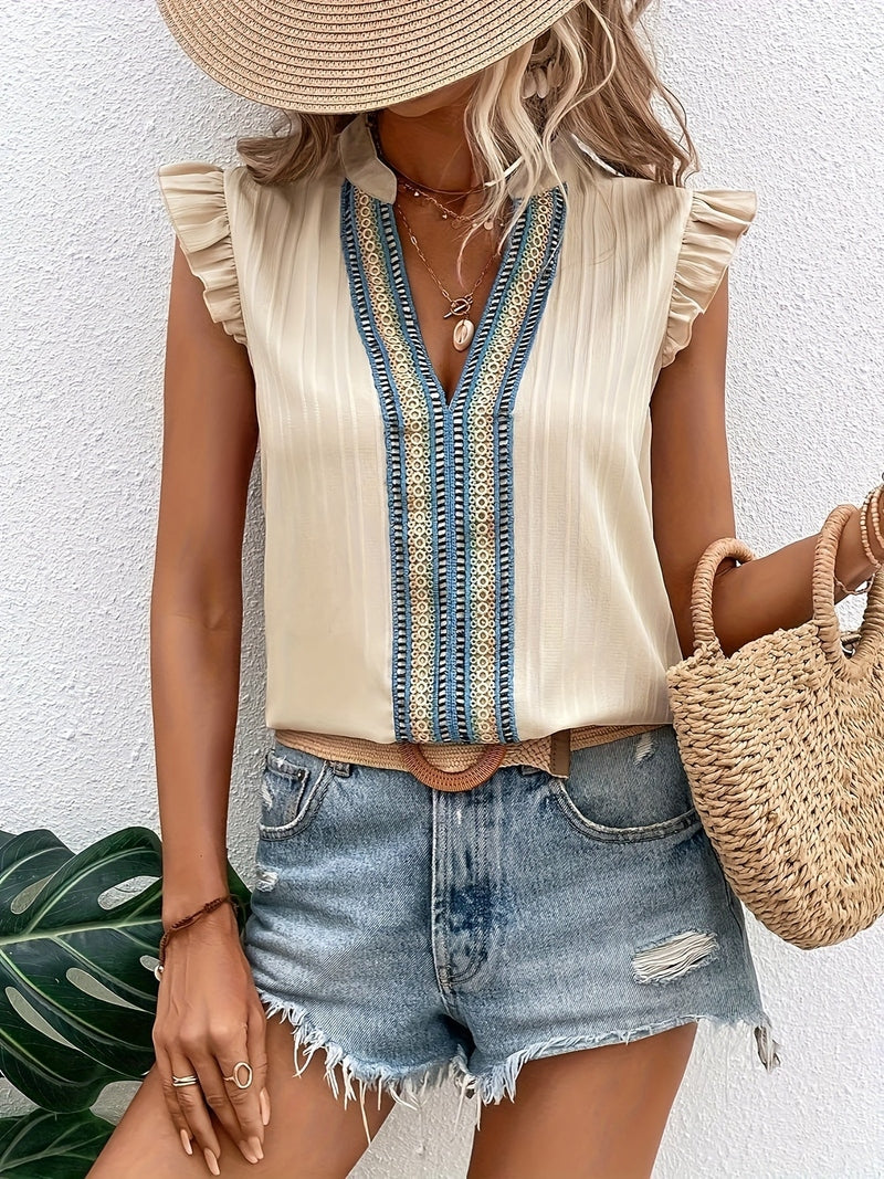Luci Blusa Leggera Estiva | Top Femminile con Scollo a V e Maniche a Farfalla TIAMUSE Blouse