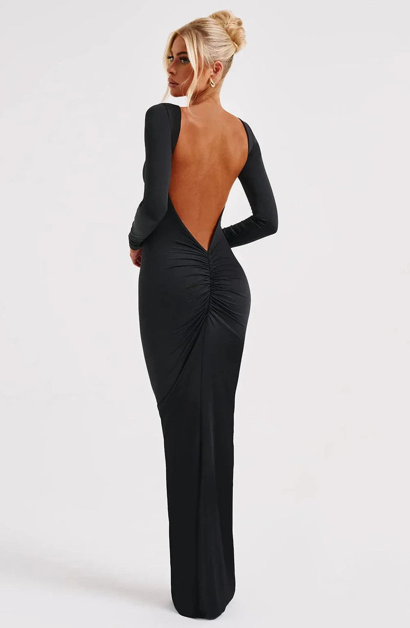 Lyanna - Abito da Sera Nero 2025 | Vestito Maxi Senza Schiena per Matrimoni e Feste TIAMUSE Vestito