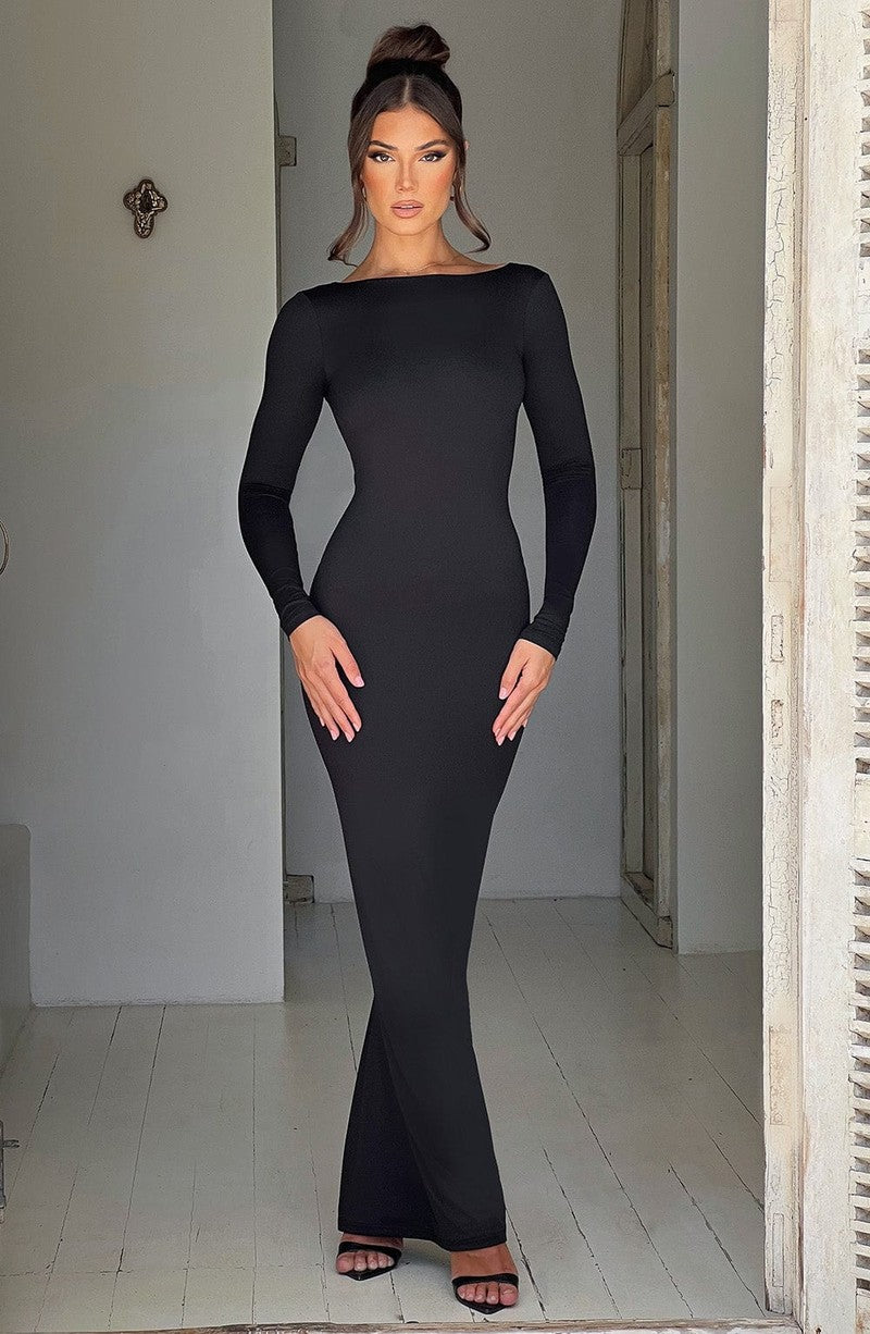 Lyanna - Abito da Sera Nero 2025 | Vestito Maxi Senza Schiena per Matrimoni e Feste TIAMUSE Vestito