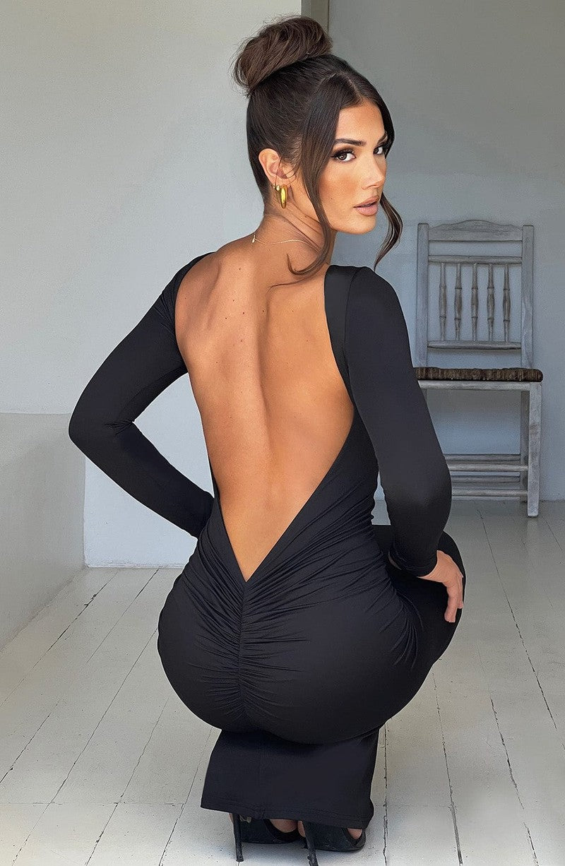 Lyanna - Abito da Sera Nero 2025 | Vestito Maxi Senza Schiena per Matrimoni e Feste TIAMUSE Vestito