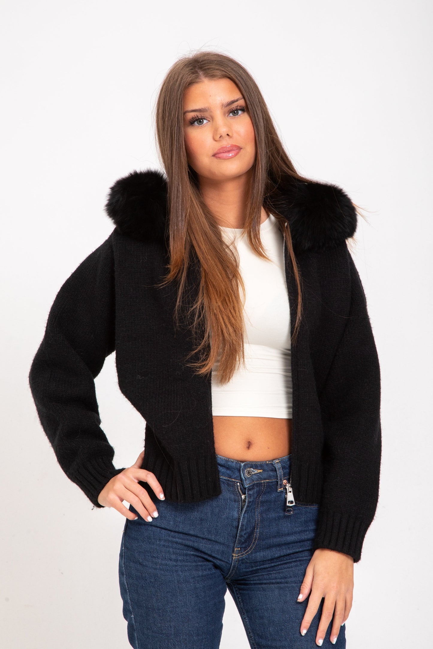 Maglia Giacca Autunnale con Collo in Pelliccia Naturale | Arianna TIAMUSE November