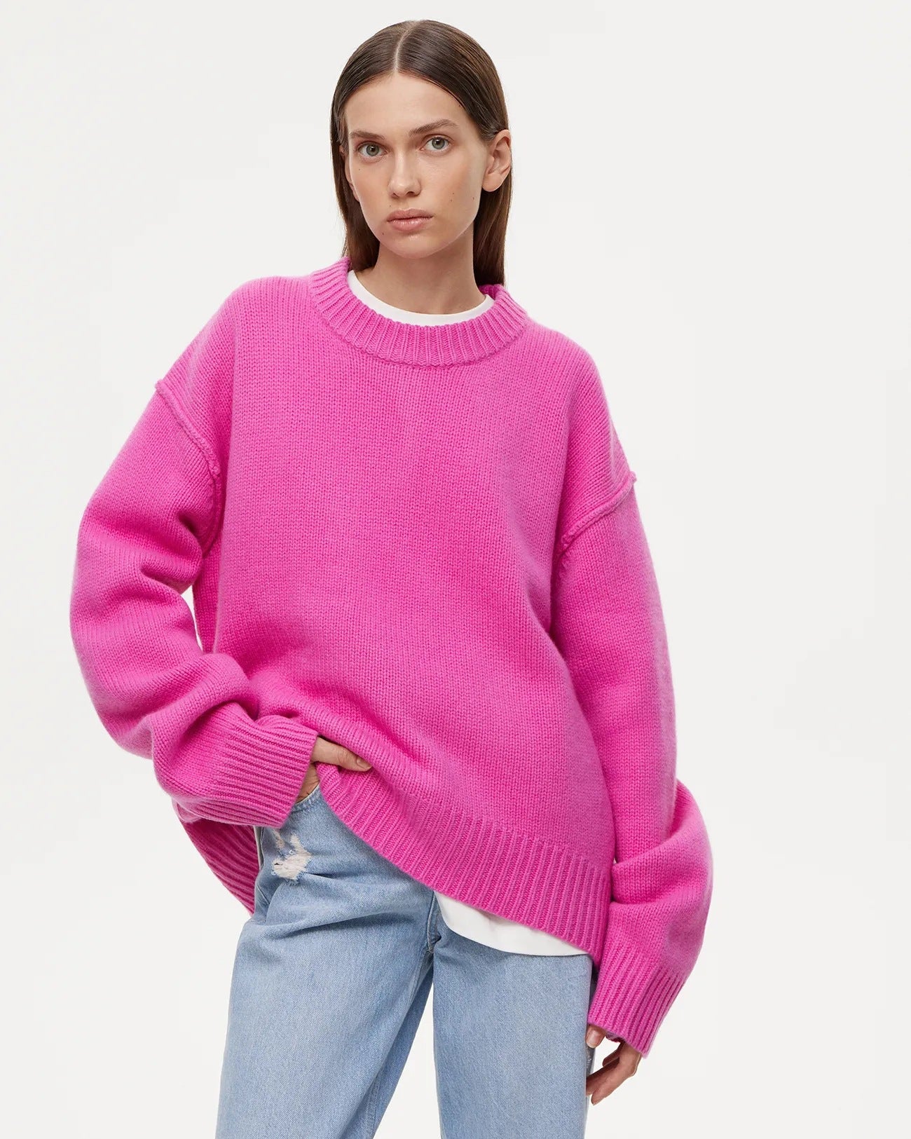 Maglione Casual da Donna Rosa Fucsia | Pullover Oversize per uno Stile Caldo e Accogliente in Autunno e Inverno TIAMUSE