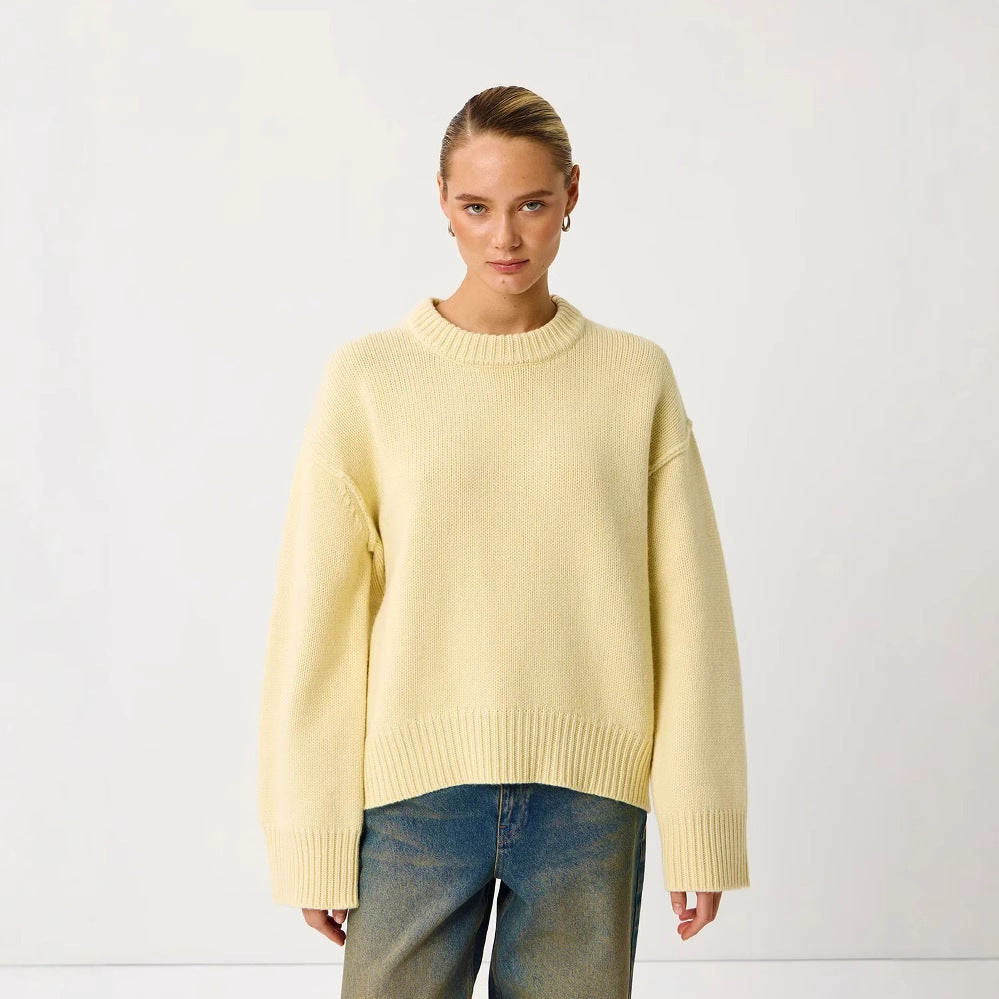 Maglione Donna Oversize Collo Rotondo Giallo Chiaro | Pullover Autunno Inverno Caldo TIAMUSE
