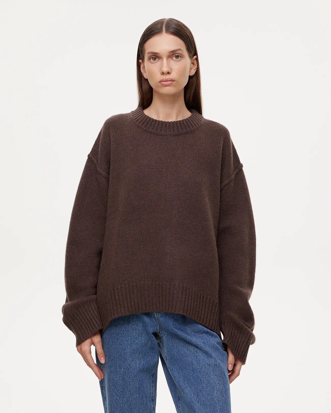 Maglione Donna Oversize Collo Rotondo Marrone | Pullover Autunno Inverno Caldo TIAMUSE