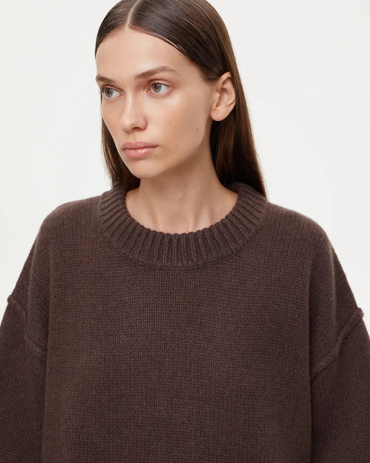 Maglione Donna Oversize Collo Rotondo Marrone | Pullover Autunno Inverno Caldo TIAMUSE