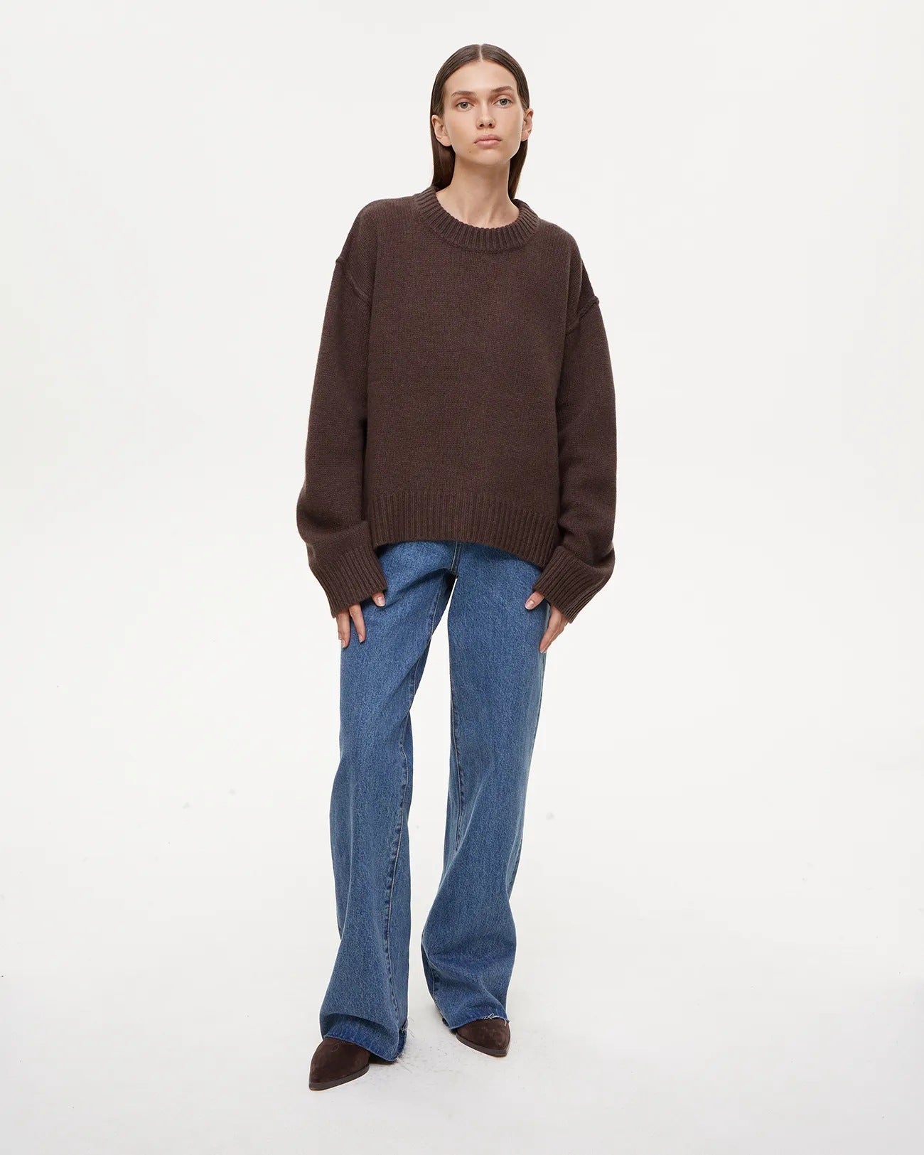 Maglione Donna Oversize Collo Rotondo Marrone | Pullover Autunno Inverno Caldo TIAMUSE