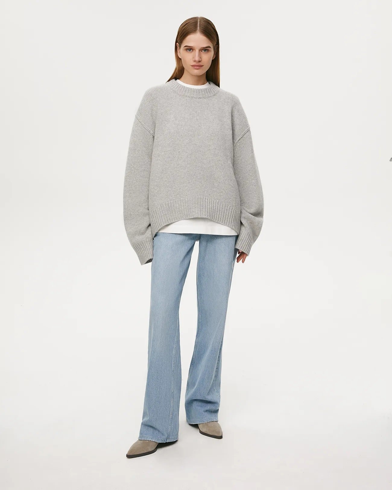 Maglione Donna Oversize a Maglia Grigio Chiaro | Pullover Caldo Autunno Inverno Look Casual TIAMUSE Sweater