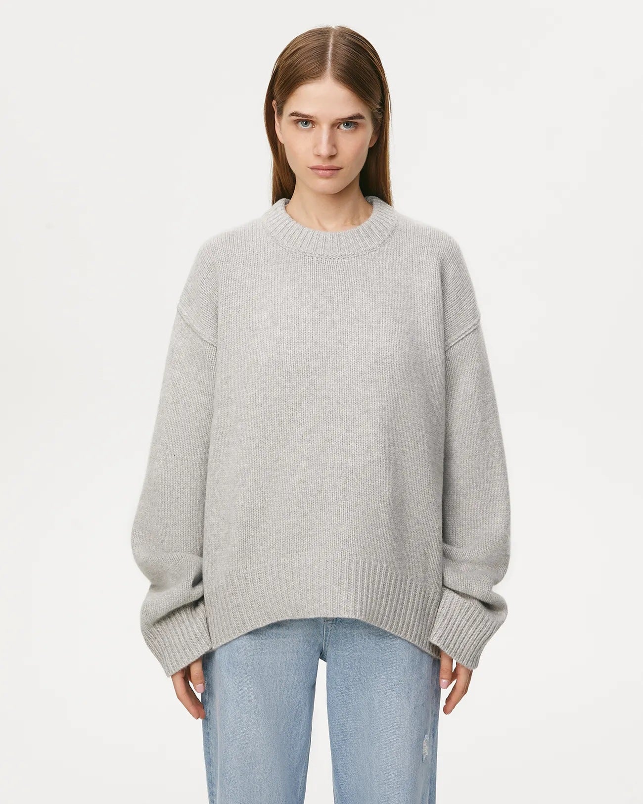 Maglione Donna Oversize a Maglia Grigio Chiaro | Pullover Caldo Autunno Inverno Look Casual TIAMUSE Sweater