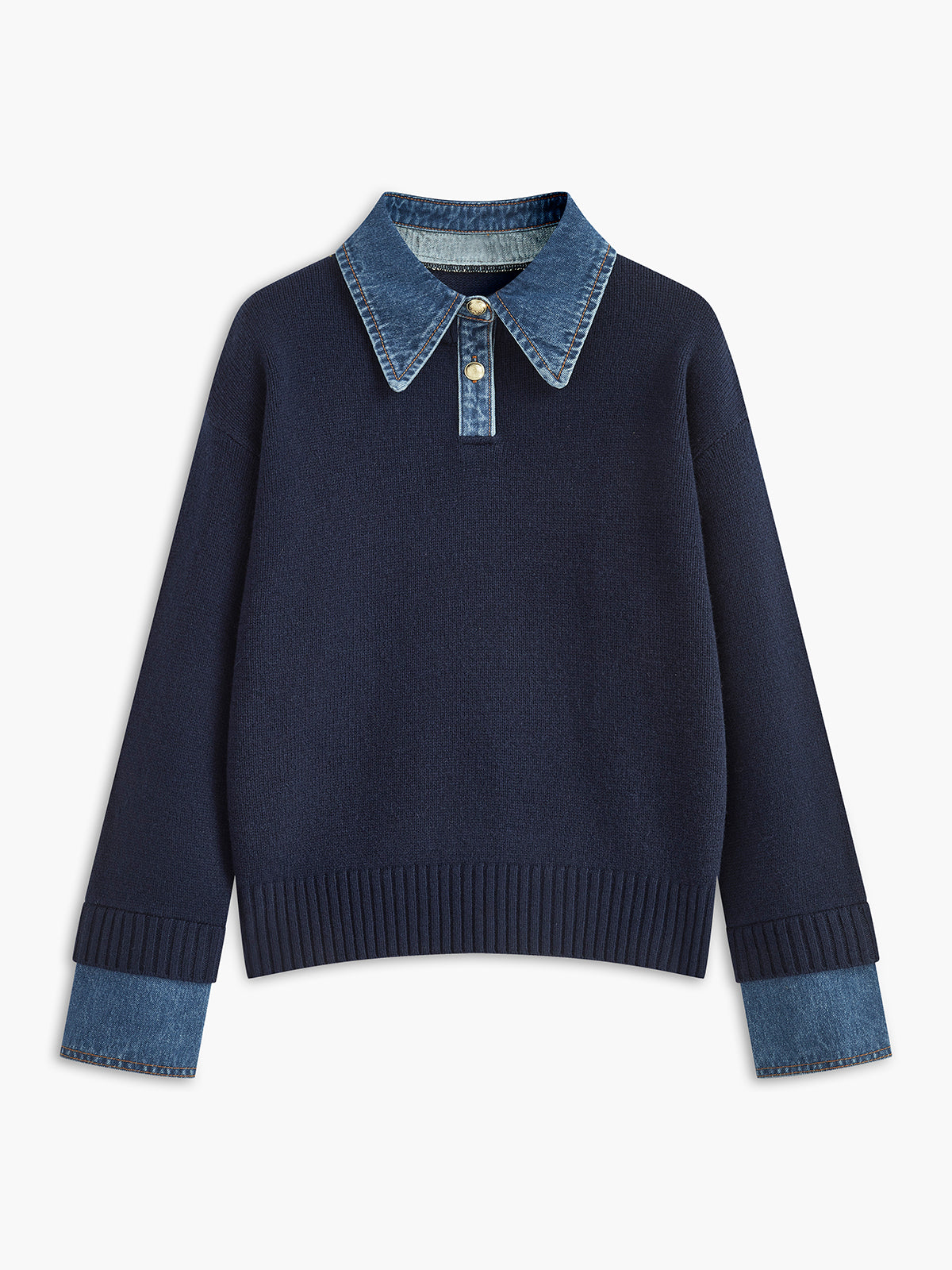 Maglione Elegante Donna con Colletto Denim | Stile Casual Chic TIAMUSE Sweaters