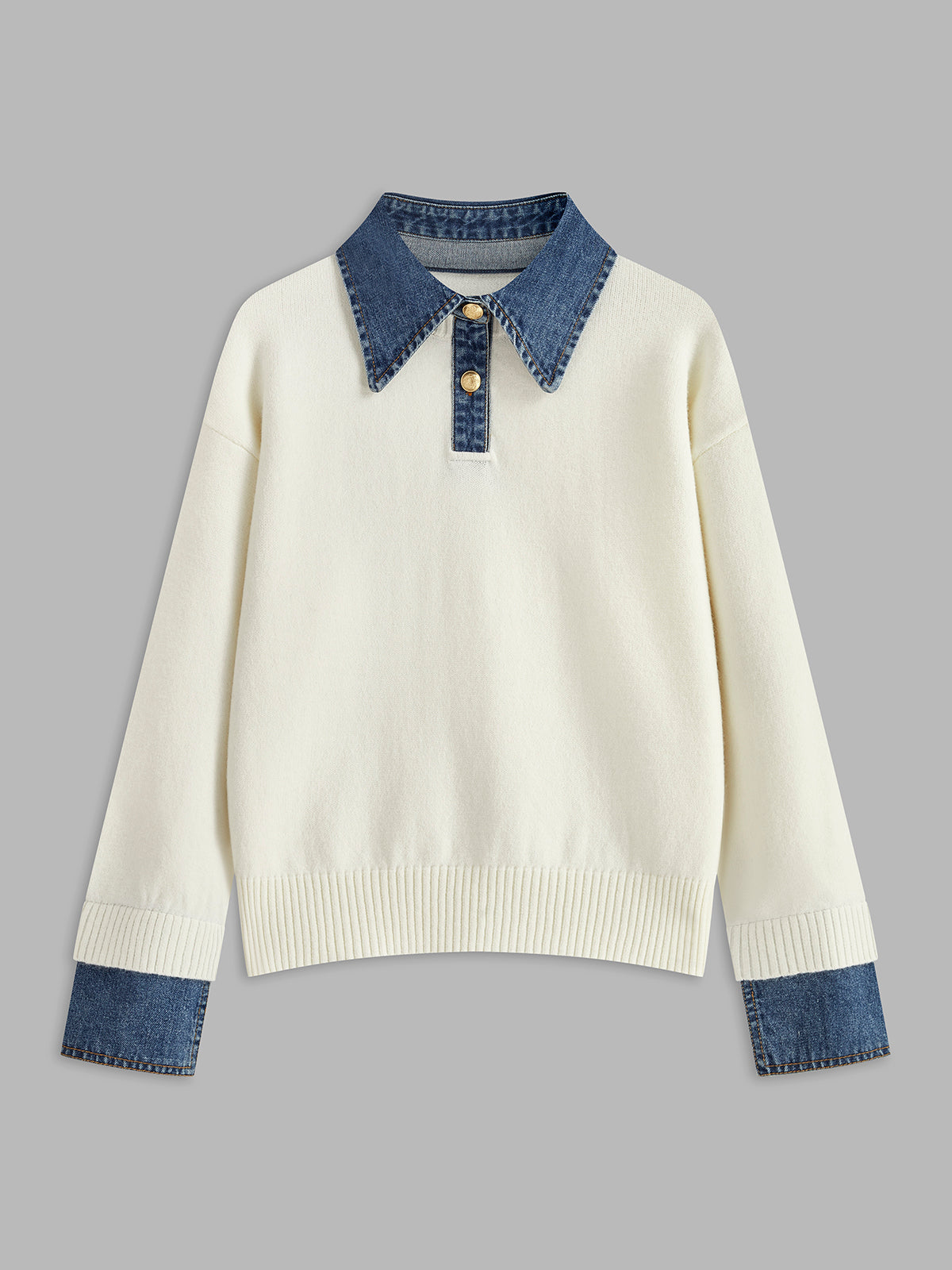Maglione Elegante Donna con Colletto Denim | Stile Casual Chic TIAMUSE Sweaters