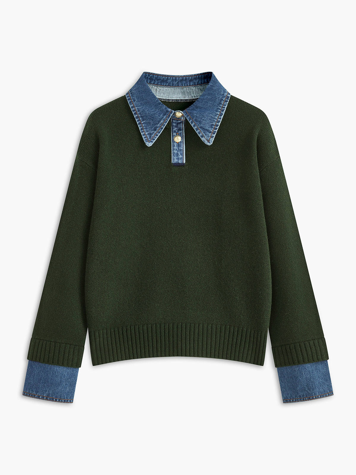 Maglione Elegante Donna con Colletto Denim | Stile Casual Chic TIAMUSE Sweaters