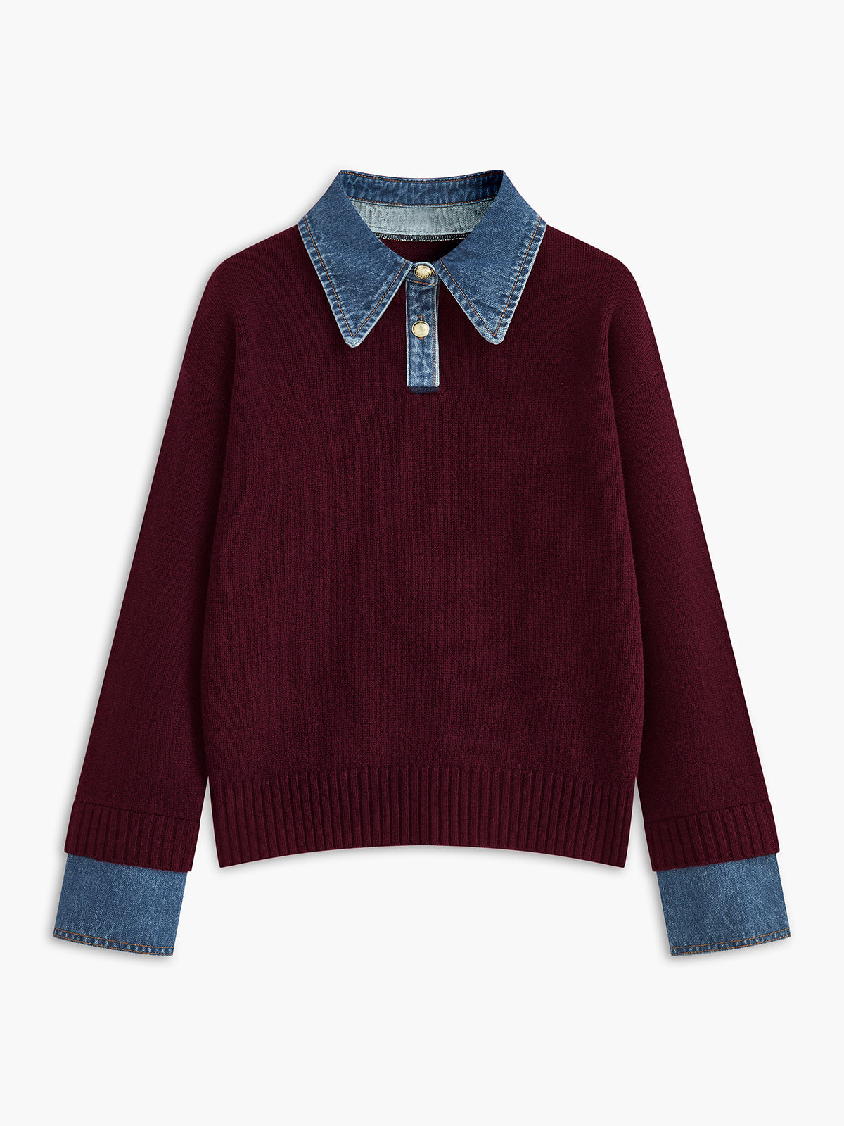 Maglione Elegante Donna con Colletto Denim | Stile Casual Chic TIAMUSE Sweaters