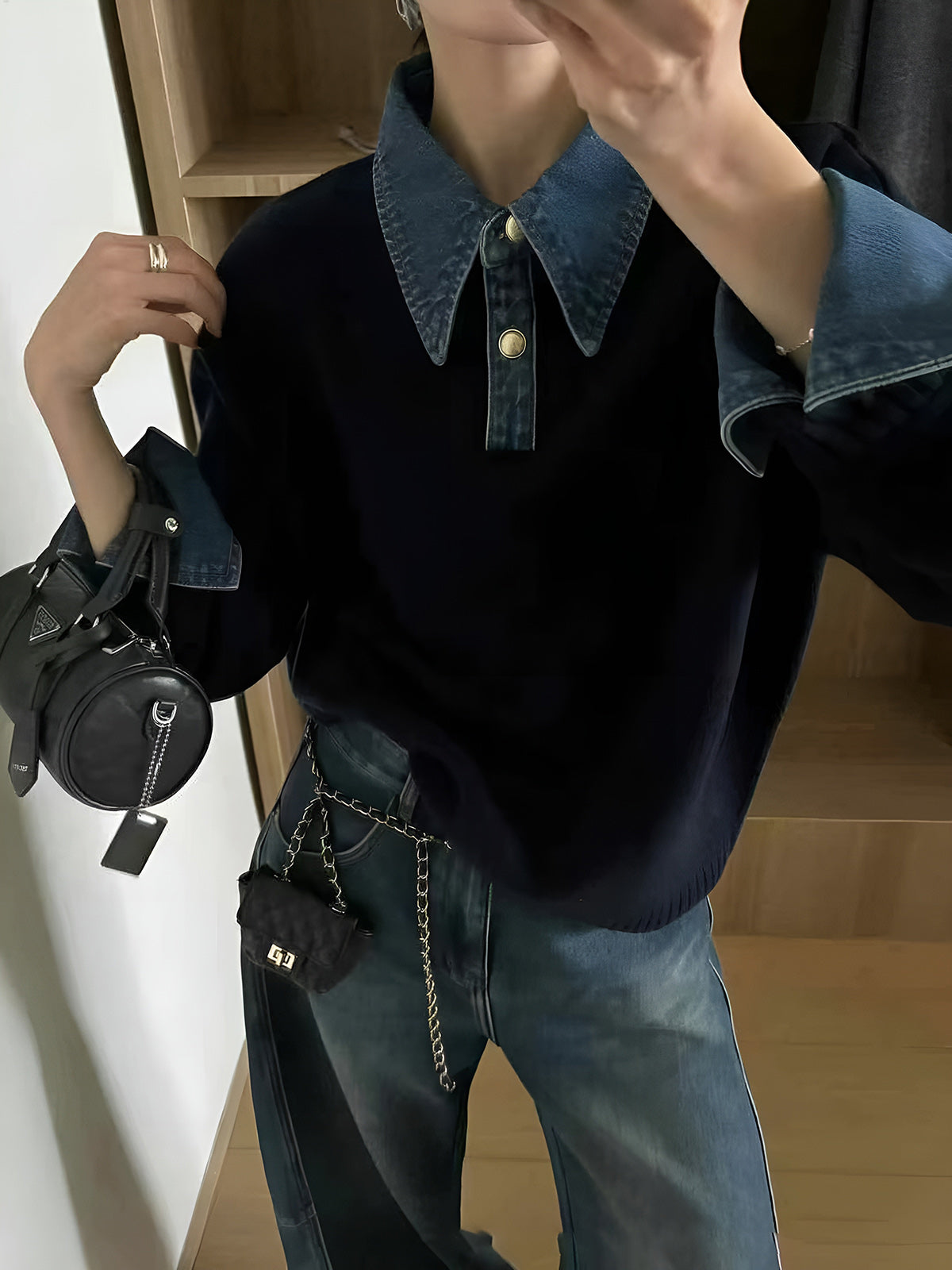 Maglione Elegante Donna con Colletto Denim | Stile Casual Chic TIAMUSE Sweaters