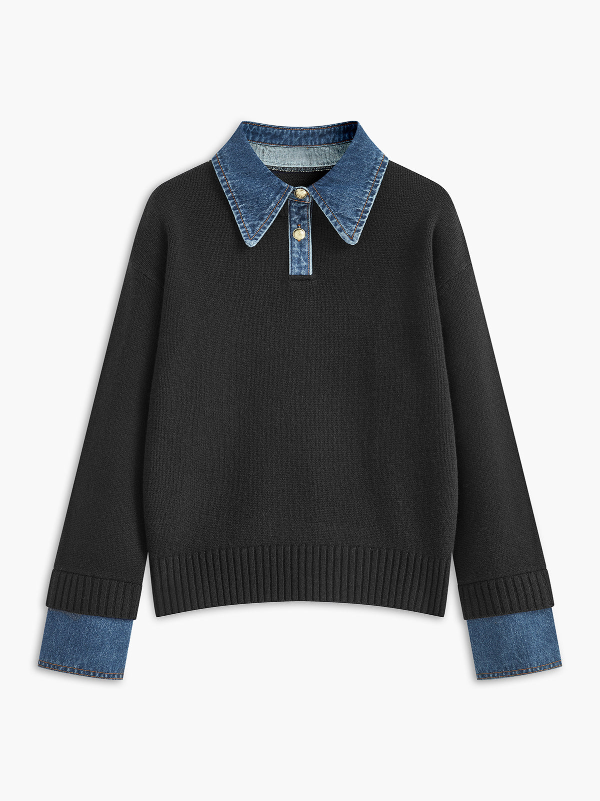 Maglione Elegante Donna con Colletto Denim | Stile Casual Chic TIAMUSE Sweaters