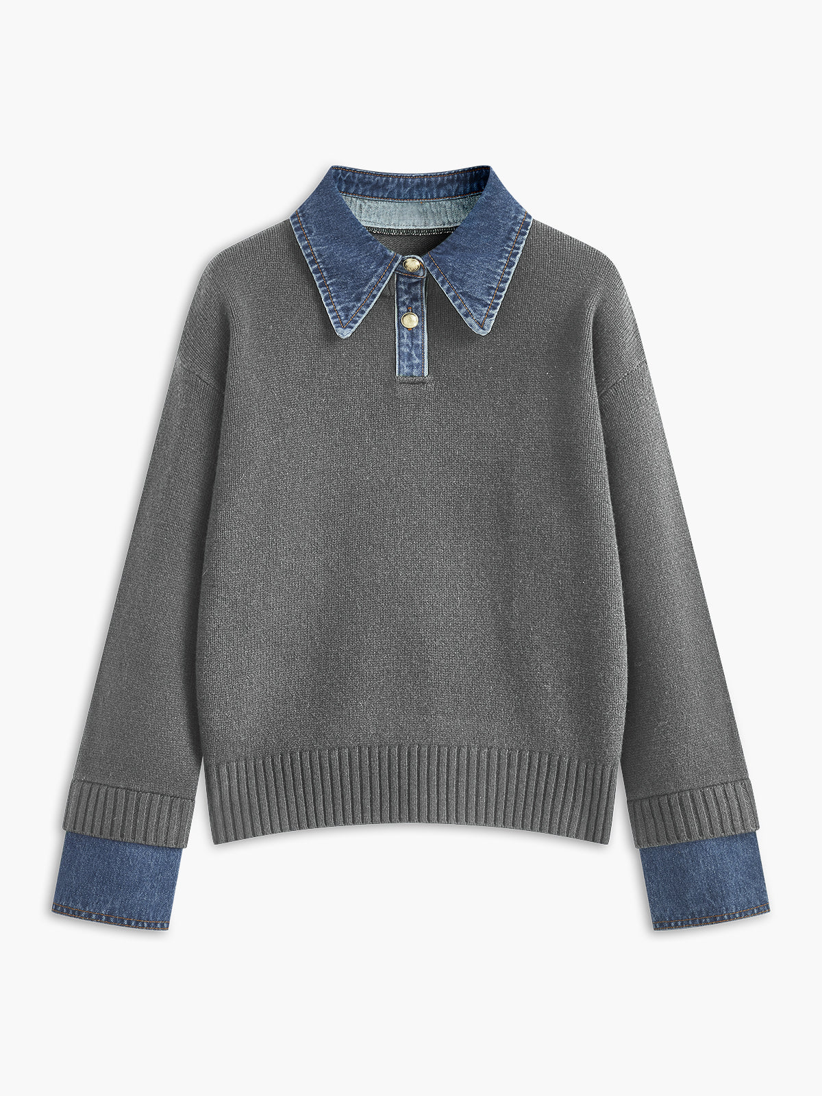 Maglione Elegante Donna con Colletto Denim | Stile Casual Chic TIAMUSE Sweaters