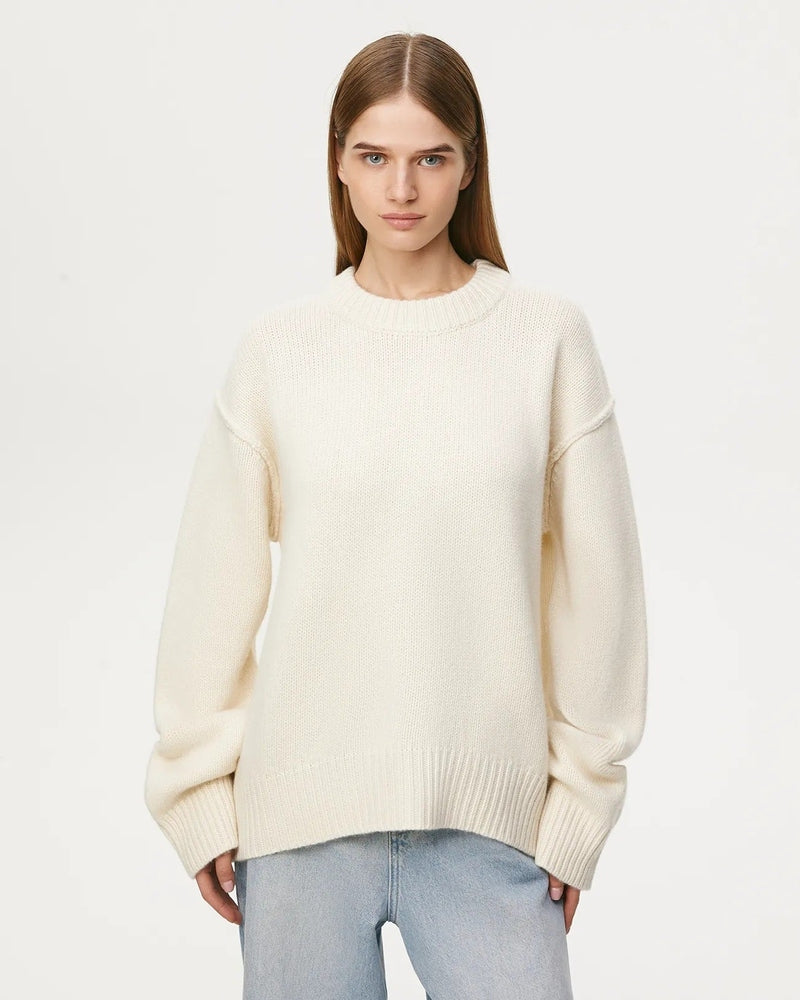 Maglione Oversize Trendy da Donna Bianco Crema | Maglieria Calda per la Moda Autunno Inverno TIAMUSE Sweater