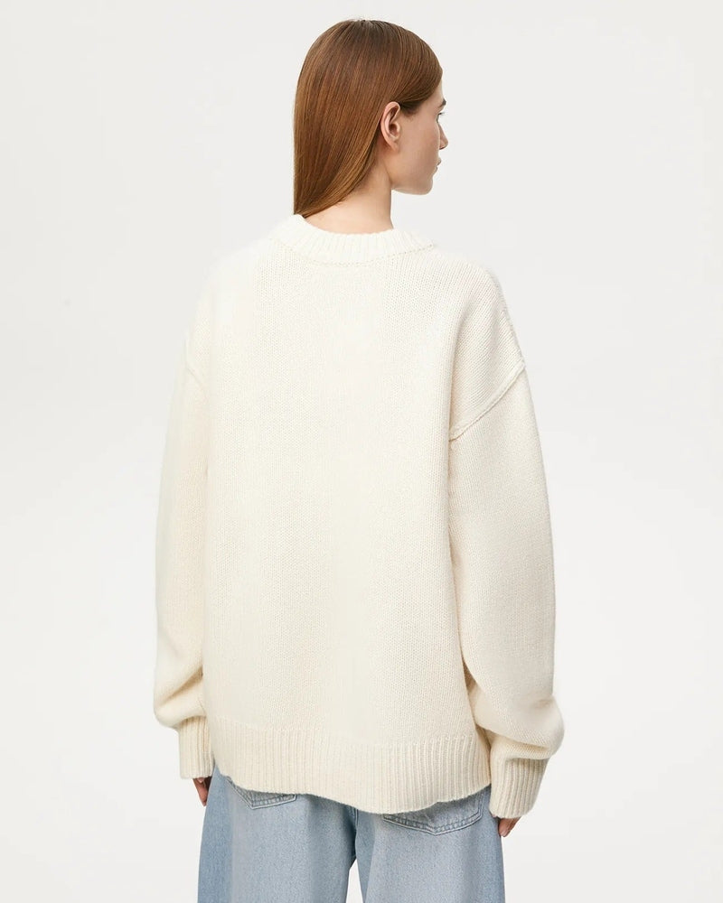 Maglione Oversize Trendy da Donna Bianco Crema | Maglieria Calda per la Moda Autunno Inverno TIAMUSE Sweater