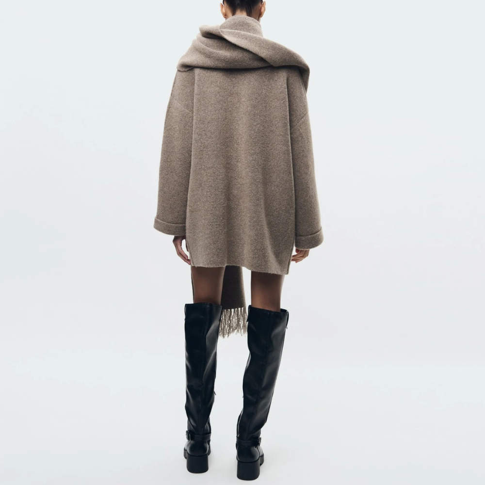 Mantella Elegante Donna con Sciarpa e Bottoni | Cardigan a Maglia Elegante 2025 TIAMUSE