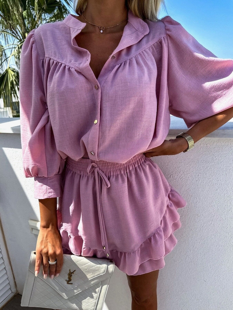 Ornella Set Due Pezzi Donna 2025 | Blusa e Shorts con Volant per l’Estate e le Giornate Calde TIAMUSE Set Due Pezzi Donna