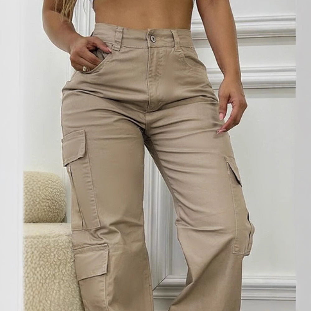 Pantaloni Cargo Donna in colore Sabbia | Vita Alta e Fit Largo con Tasche TIAMUSE Pants