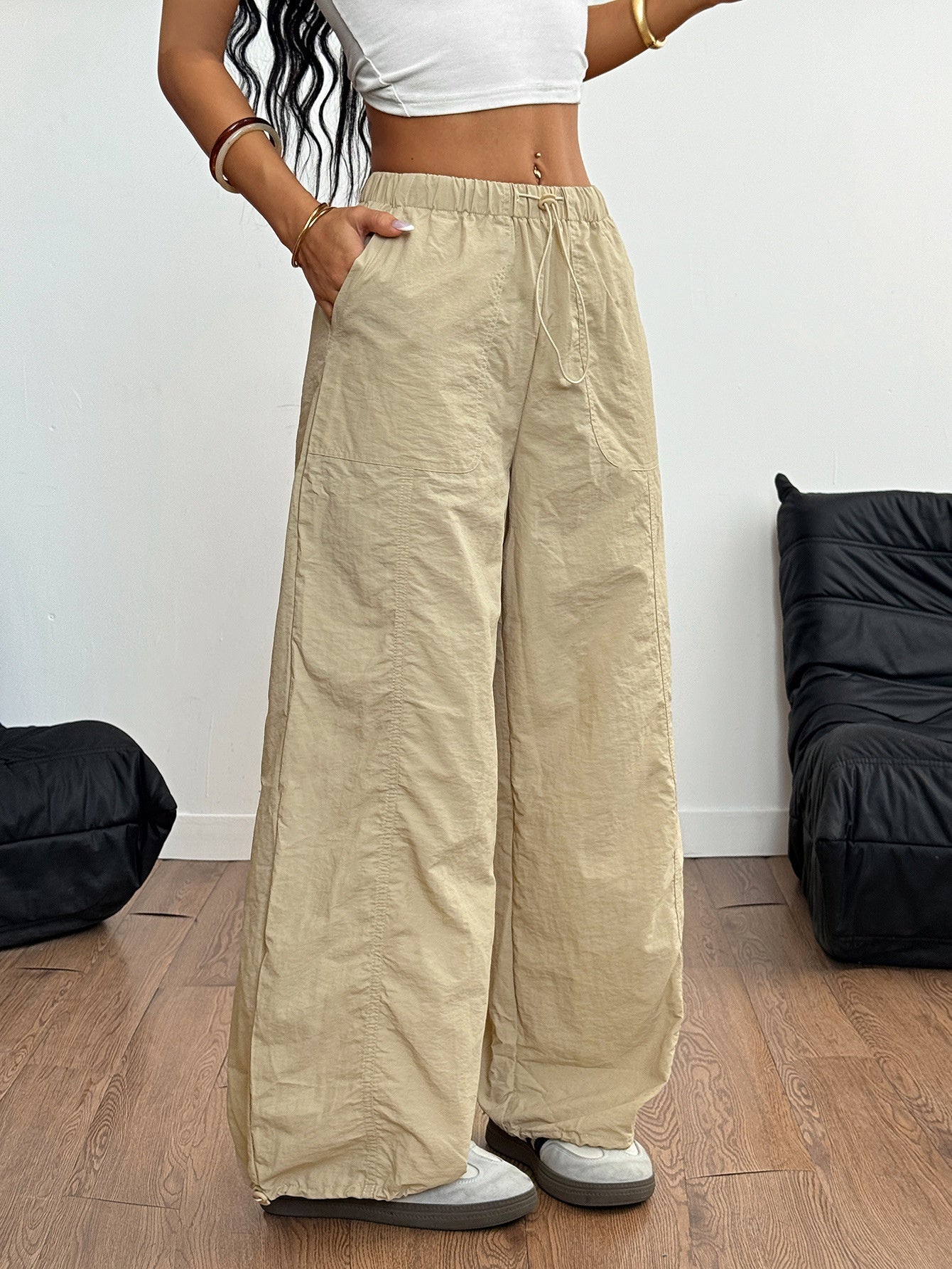 Pantaloni Casual Donna a Gamba Larga con Coulisse | Vita Alta Fit Largo TIAMUSE Pants