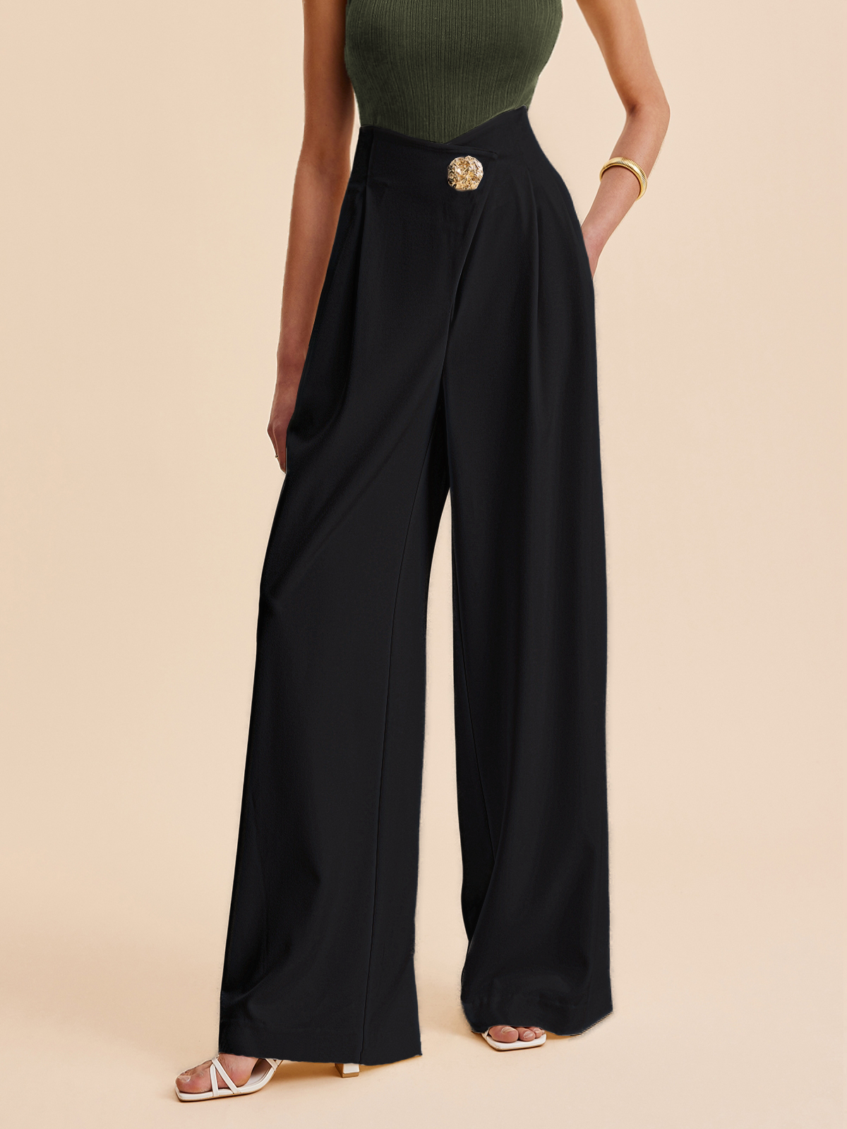 Pantaloni Donna Eleganti a Vita Alta | Gamba Larga Moda 2025 Autunno Inverno TIAMUSE