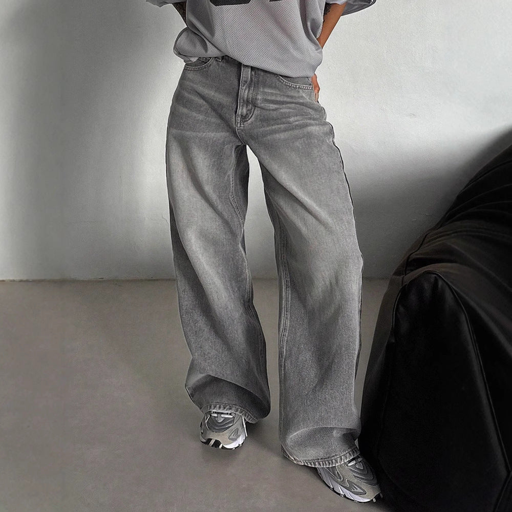 Pantaloni Donna Lunghi Wide-Leg | Linea Lunga Grigia per Primavera & Autunno TIAMUSE Jeans