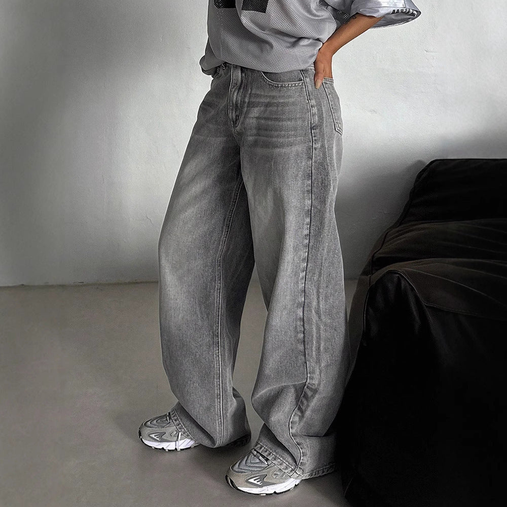 Pantaloni Donna Lunghi Wide-Leg | Linea Lunga Grigia per Primavera & Autunno TIAMUSE Jeans