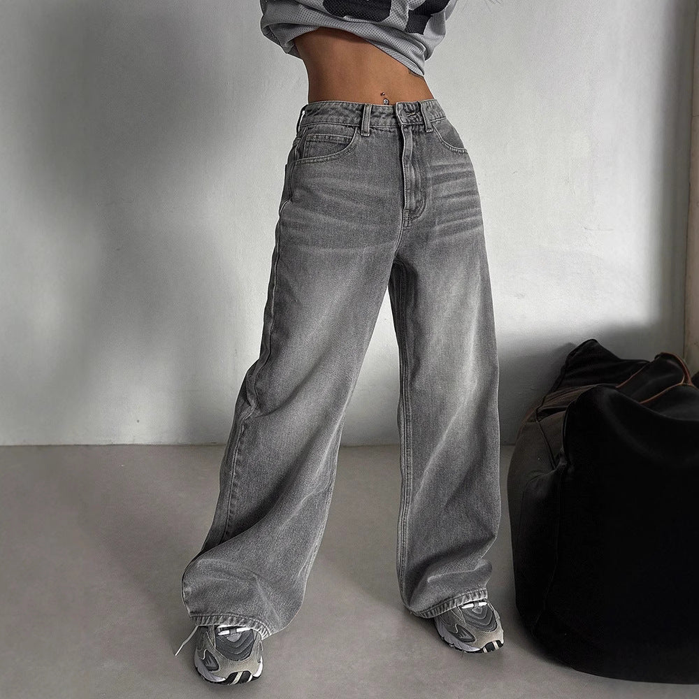 Pantaloni Donna Lunghi Wide-Leg | Linea Lunga Grigia per Primavera & Autunno TIAMUSE Jeans